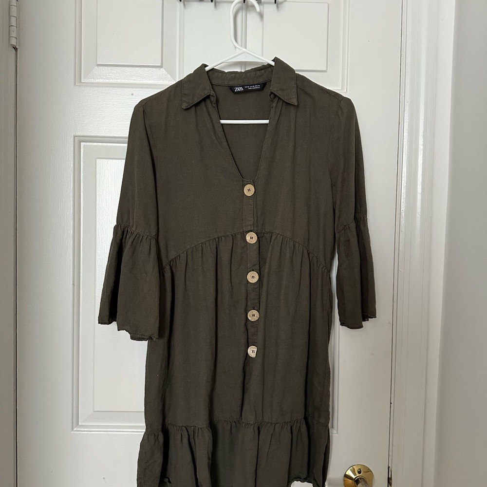 Zara Khaki Button-Front Dress